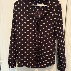 LOFT Black Blouse with White Heart Pattern